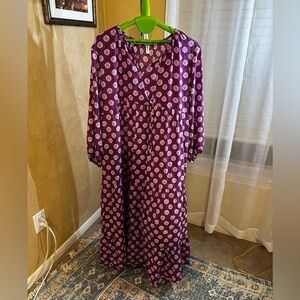 Elegant Purple Patterned Long Sleeve Dress